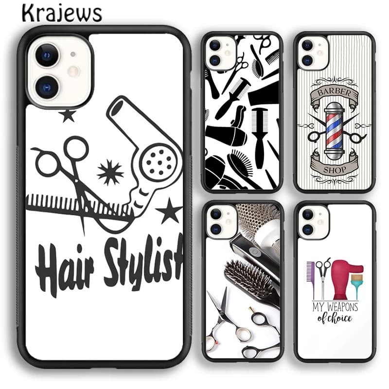 Krajews Scissors and Combs Barber Shop Hair Stylist Phone Case For iPhone 17 Air 16 15 14 plus 11 12 13 pro max Fundas