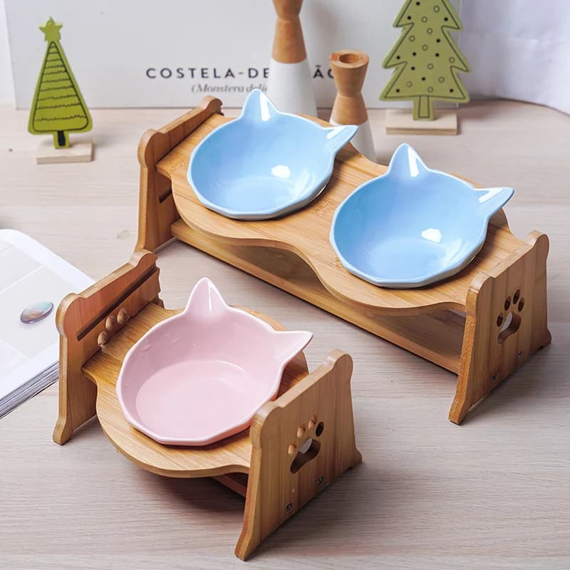 Ciotola in ceramica regolabile in altezza per cibo e acqua per gatti e cani, ciotola per snack, mangiatoia e abbeveratoio per animali domestici, accessori per animali.
