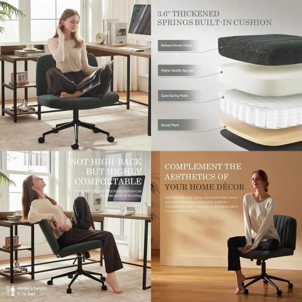 Sedia girevole in tessuto premium con cuscino a molle insacchettate e sedile regolabile, sedia ergonomica per computer con ruote