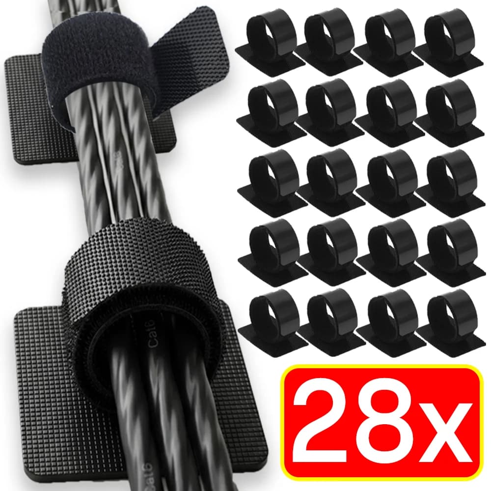 4-28Sets Self-Adhesive Ties Reusable Cable Organizer Ties Holder Adjustable Cord Storage for Office Desk Management Wire Strap