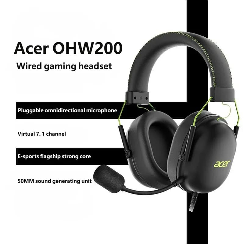 Acer OHW200 2025 Gaming Headphones with Audio Surround 7.1, Wired USB Headphones for Gamer with Microphone and Noise Cancellation - For PC, Laptop