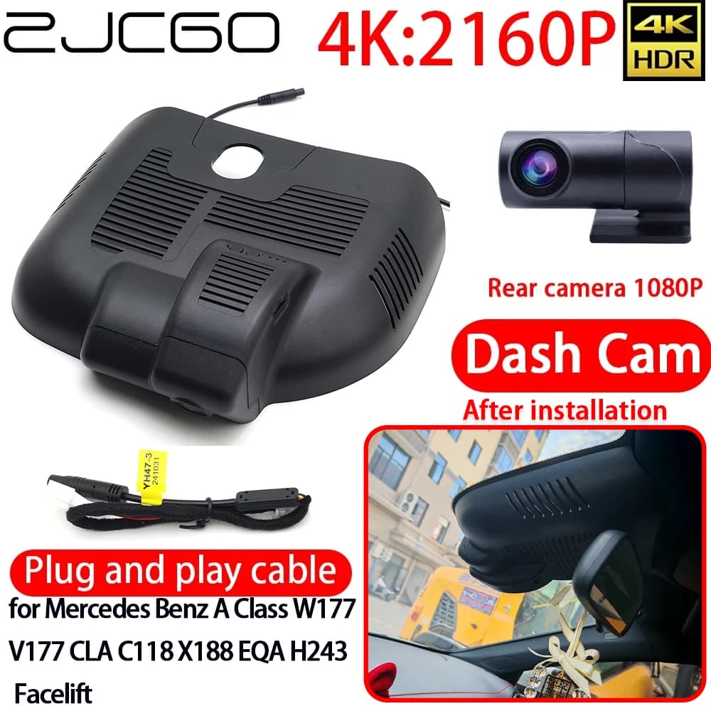 ZJCGO 4K DVR Camera for Cars with Wifi, Front and Back, Monitor 24h for Mercedes Benz Class A W177 V177 CLA C118 X188 EQA H243 Facelift