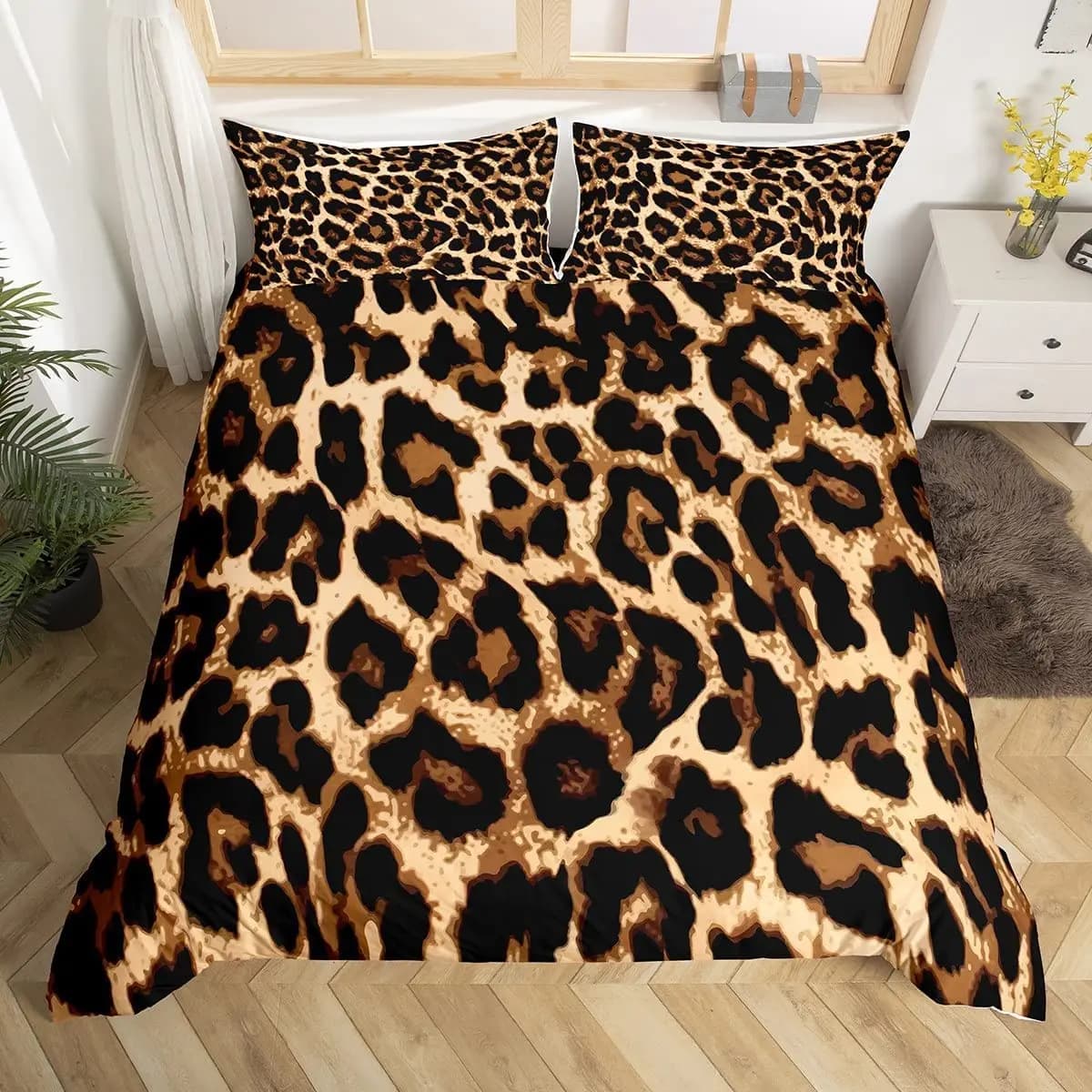 Leopard Printed Leopard Cheetah Boys Girls Woman Bedroom Furniture Set of bed linen theme African wild animals