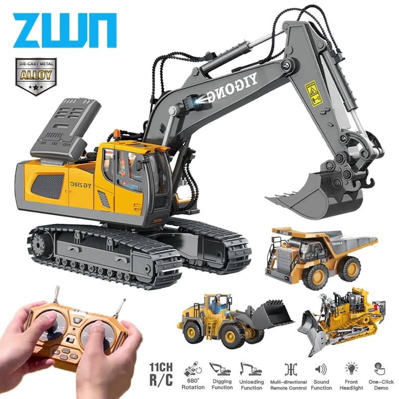 ZWN 2.4G Escavatore telecomandato Autocarro con cassone ribaltabile Modello RC Auto Giocattolo Professionale Lega di plastica Simulazione Veicolo da costruzione per bambini