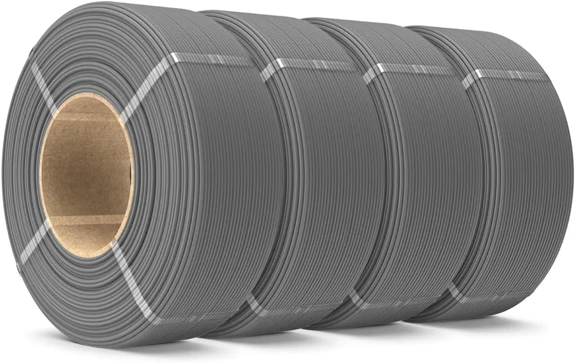 Confezione di 4 bobine di filamento PLA opaco da 4 kg, 1,75 mm, ricarica grigia da 4 pezzi per bobine riutilizzabili, compatibile con la maggior parte delle bobine di marca