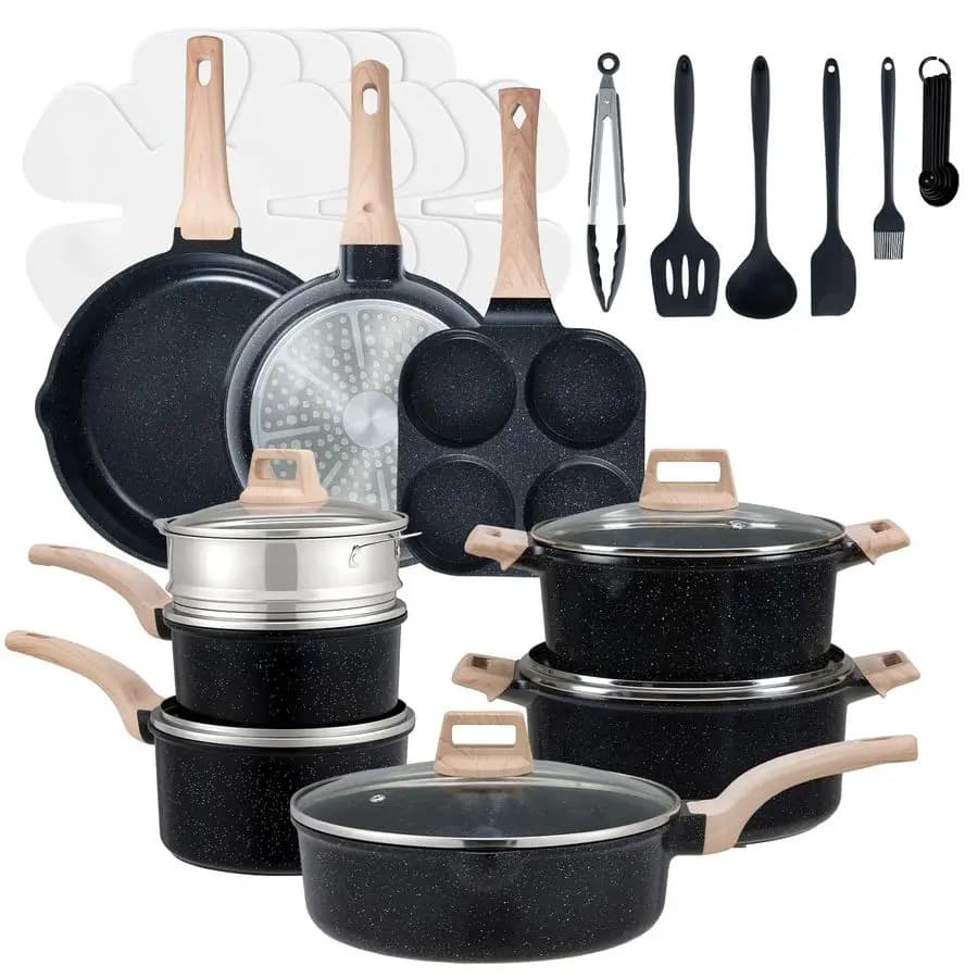 Set di pentole e padelle, 25 pezzi, set di pentole antiaderenti, set da cucina a induzione, padelle e casseruole non tossiche, senza PFOA e PFOS.