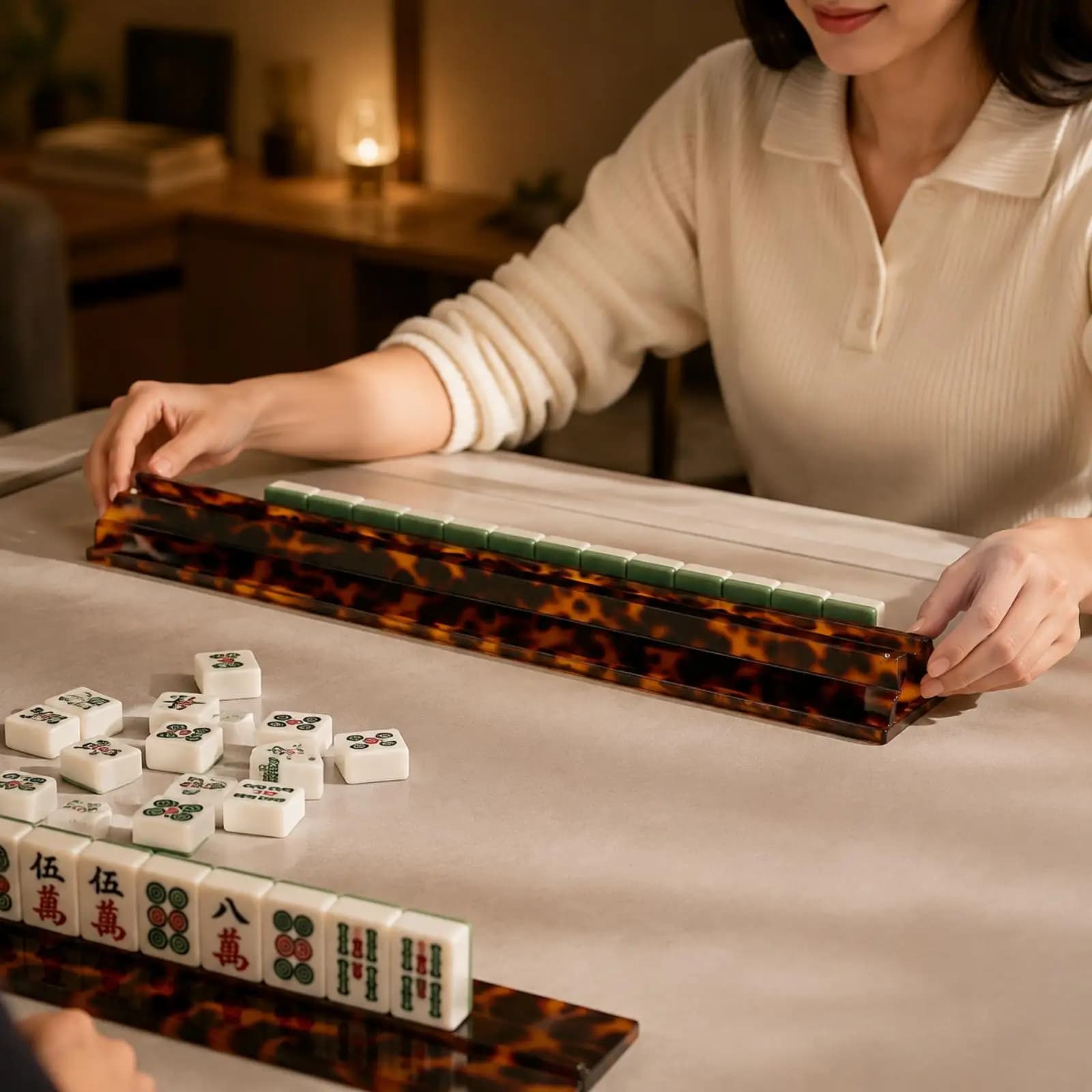 Mahjong Tile Rack Acrylic Ruler Style Holder for Board Game Play Flat Edge Slot Channel Tray for Family Game Night