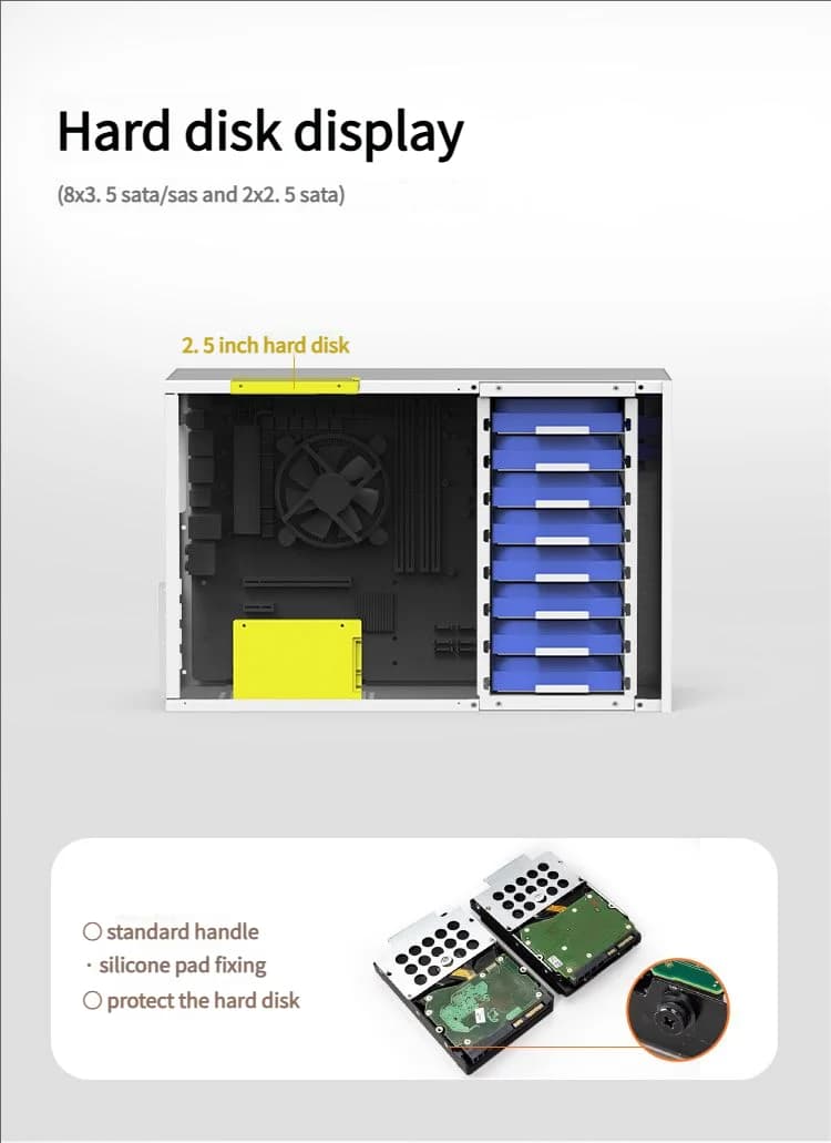 8-Bay NAS Chassis for MATX Motherboard & ATX PSU, All-in-One Network Attached Storage Server for Home/Office