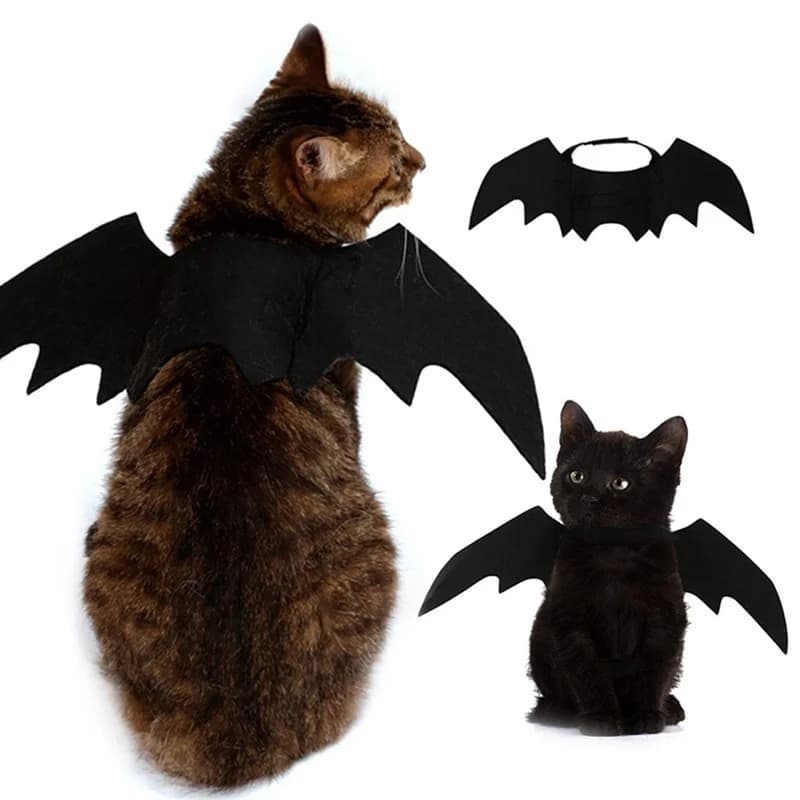 Costume di Halloween per Animali Domestici: Adorabile Abbigliamento con Ali di Pipistrello Nere, Imbracatura per Gatti e Cani, Accessorio per Feste di Halloween