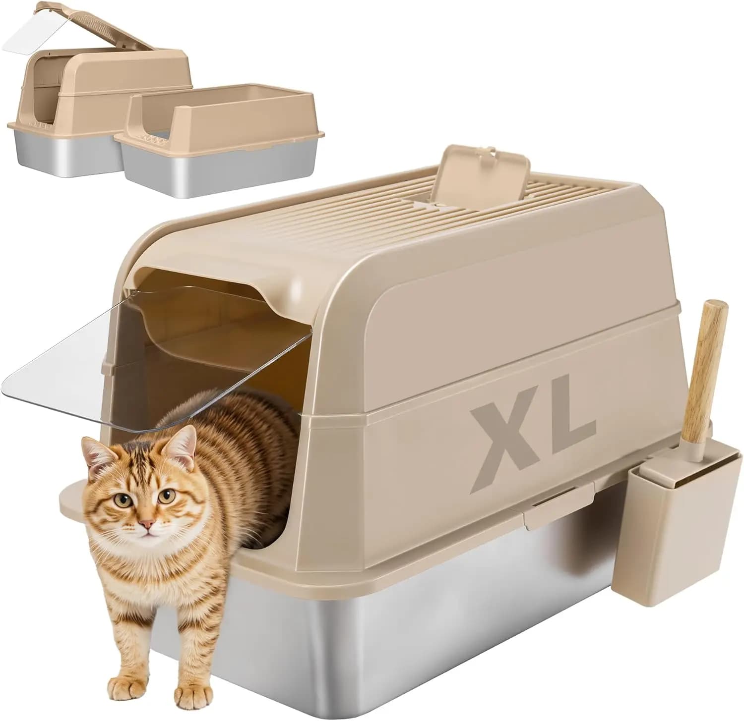 Lettiera per Gatti in Acciaio Inossidabile con Coperchio, Lettiera XL Extra Large per Gatti, Lettiera Chiusa in Metallo con Bordi Alti