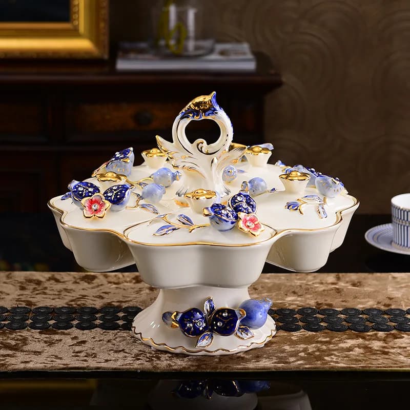 Factory direct sales European ceramic dried fruit tray high-end living room coffee table luxury new high-footed rotating gifts