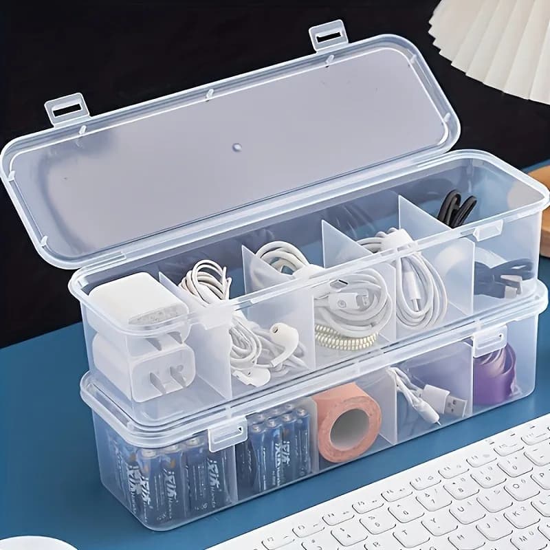 Organizer da scrivania multi-scomparto con coperchio, per cavi e forniture per ufficio, contenitore salvaspazio per casa e ufficio