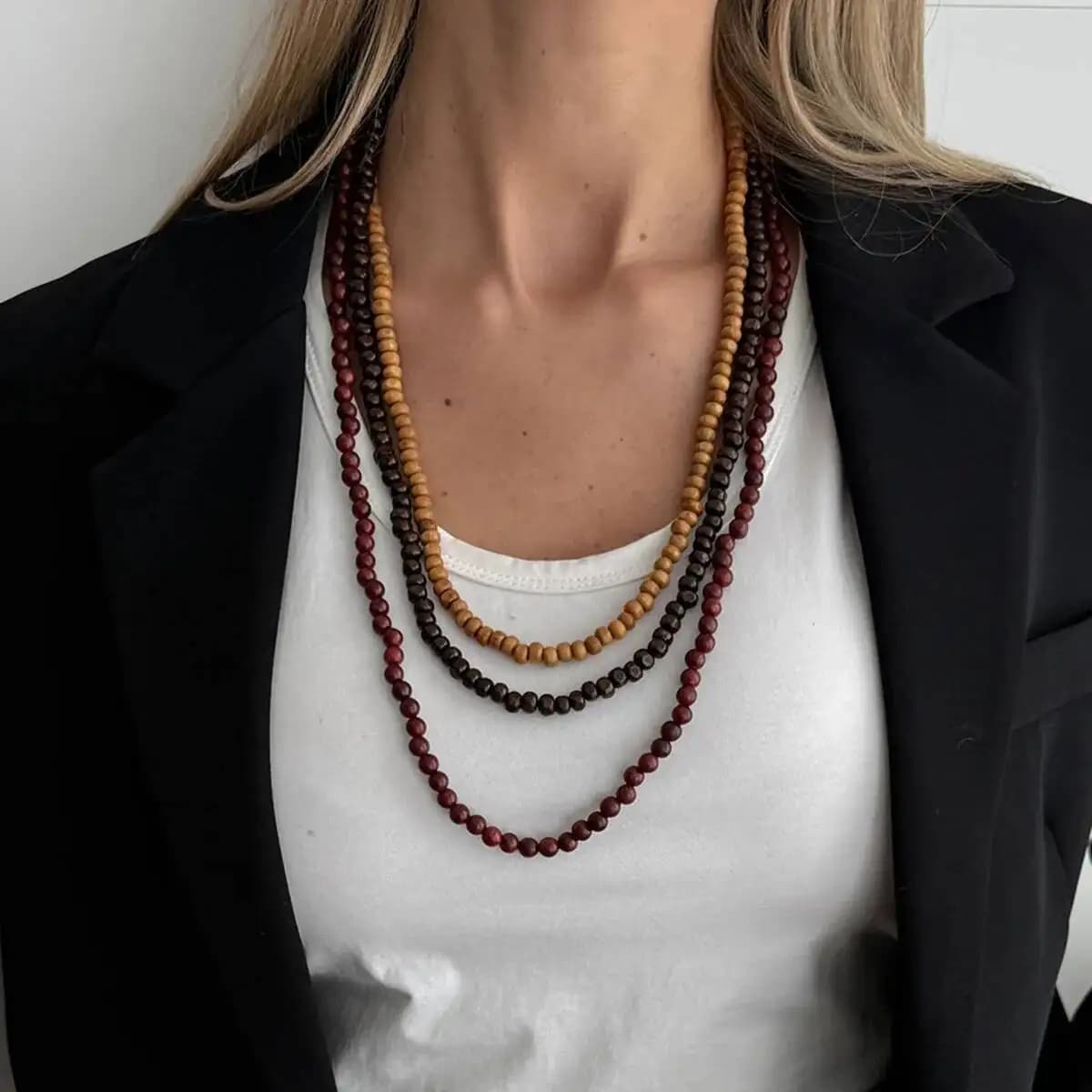 Ingemark Trendy Multi Layer Wood Beaded Choker Necklace for Women Vintage Stackable Beads Sweater Chain 2026 New Jewelry Gifts