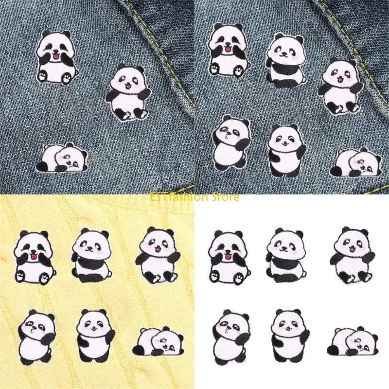 Y5GC Pack Of 6 Adhesive Panda Cloth Patches Patches Sticker For Garments Bags And Hats Decoration Great For Craft Enthusiasts