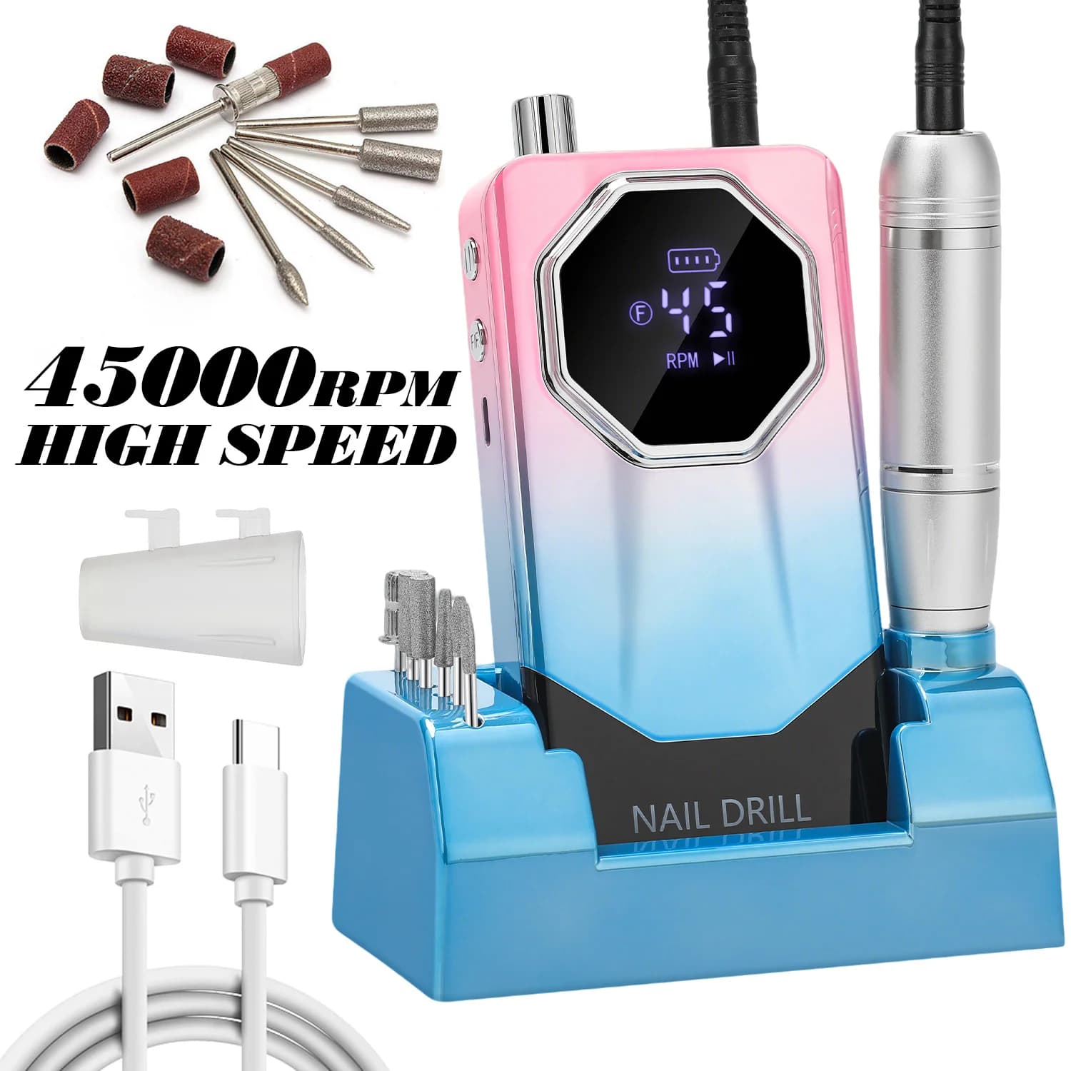 DianaBeauty 45000 giri/min trapano per unghie trapani professionali per unghie in gel smalto ricaricabile portatile lima per unghie nail art