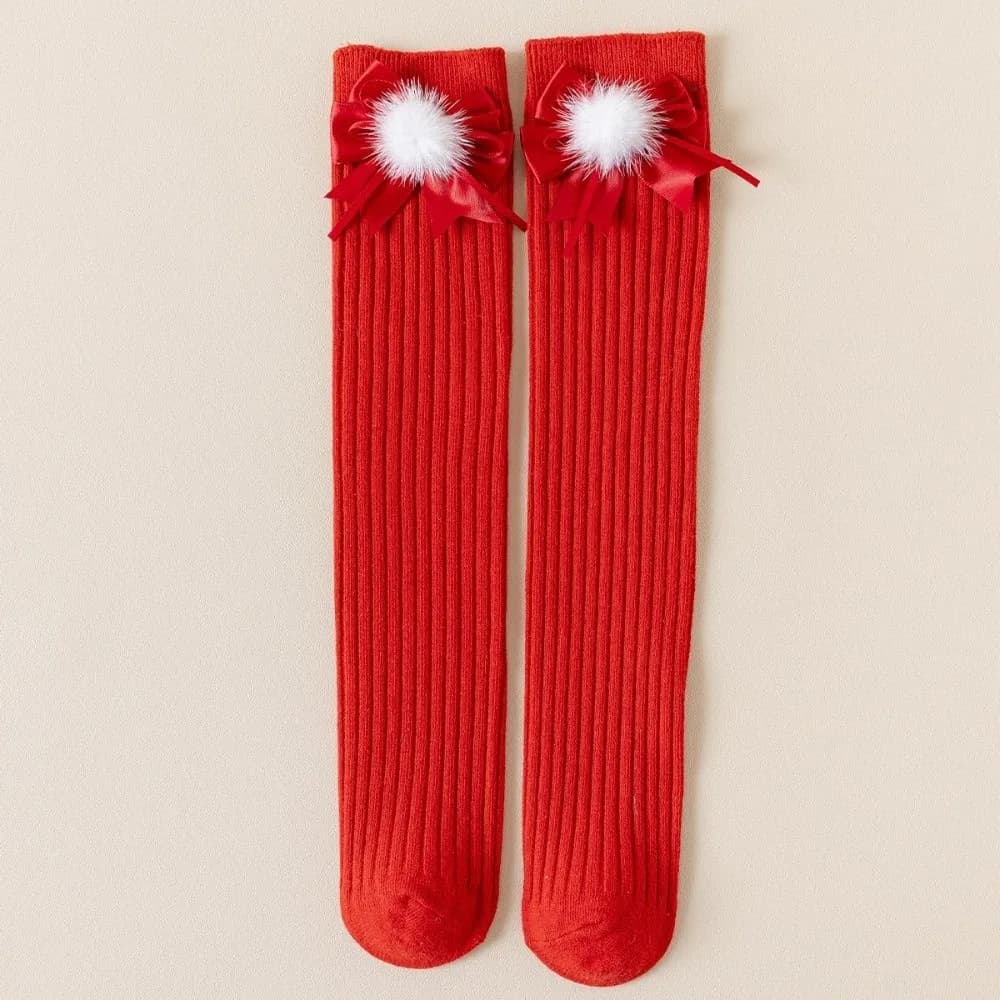 New Bow Leg Warmers Red Cotton Princess Socks Hosiery Girls