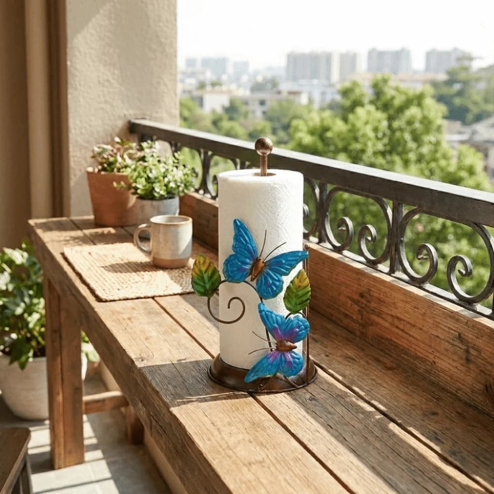 Iron Butterfly Paper Towel Holder One-handed Tear Decorative Butterfly Tissue Stand Freestanding Standing Toilet Paper Holder