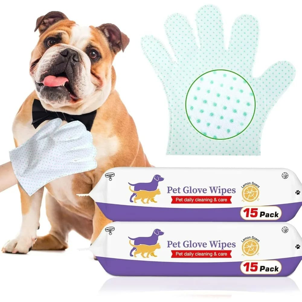Guanti per la pulizia del cane Salviette 30 pezzi Deodoranti Guanti da bagno monouso per toelettatura animali Extra spessi, Shampoo senza risciacquo Pulizia a secco