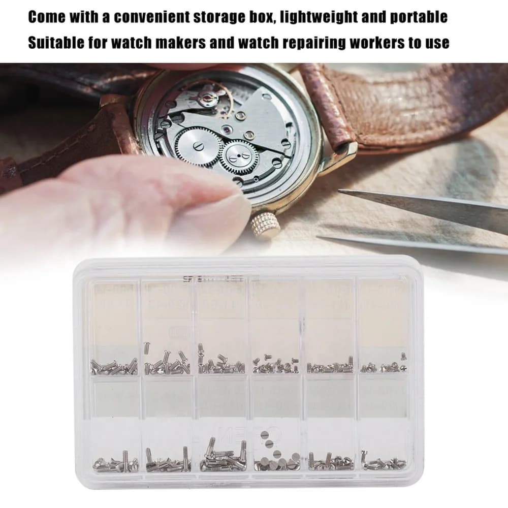 Set di Viti per Fondello Orologio in Acciaio Inossidabile, 12 Misure Diverse, con Scatola Portaoggetti - Strumenti per Riparazione Orologi per Orologiai