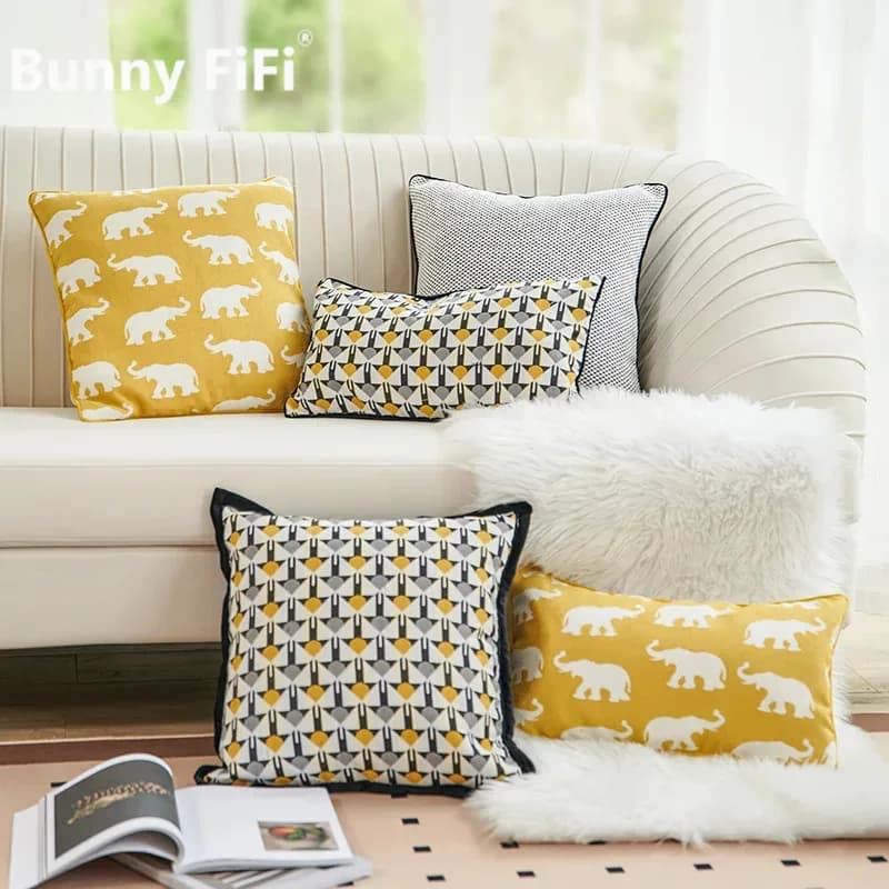 Elephants Pumpkin Geometric Chenille Cushion Covers American Style Luxury Modern Decorative Throw Pillowcases For Sofa Bed Decor