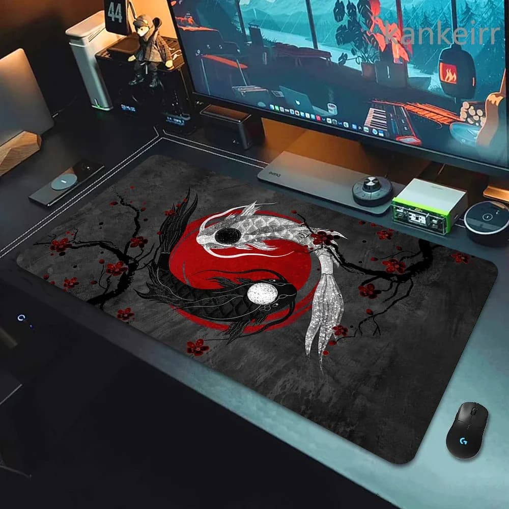 Tappetini per mouse da gaming Koi Tai Chi, tappetini da tavolo neutri, tappetini per mouse da computer, tappetini da scrivania grandi per aziende, tappetini per mouse da gaming di grandi dimensioni, tappetini per mouse con motivo a pesce