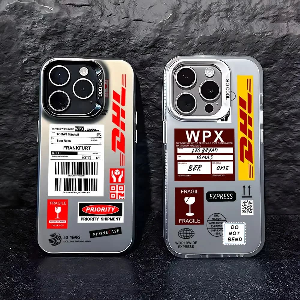 Hot Trend Etichetta con codice a barre D-DHL Cassa del telefono per iPhone 16 15 14 13 12 11 Pro Max X XR XSMAX 8 7 Plus Cover posteriore antiurto opaca