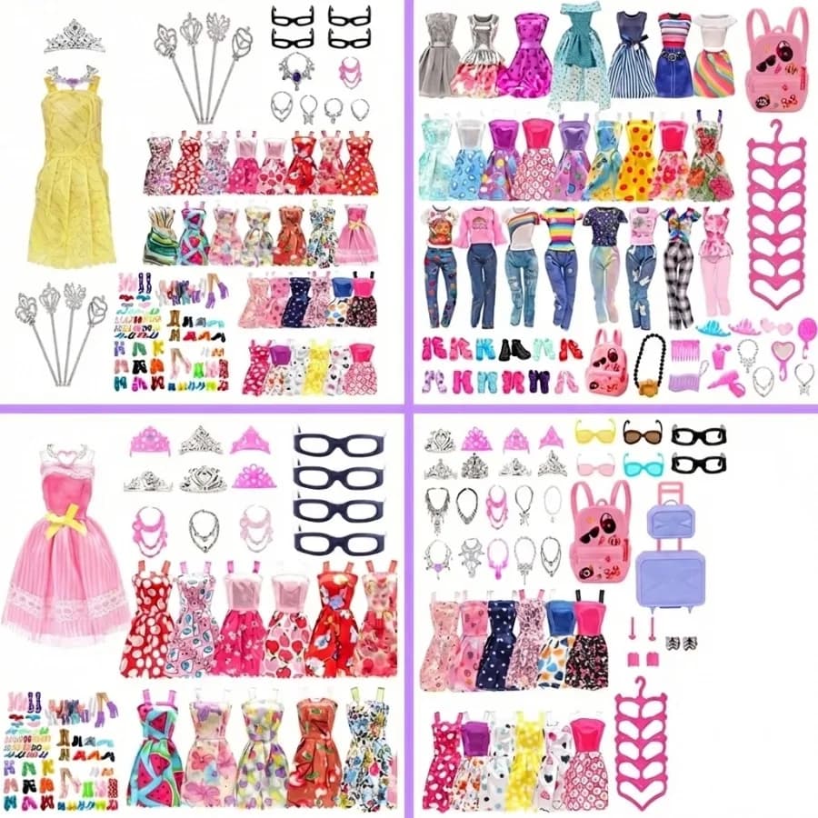 32/36/41/66 Piece Set Suitable For 30cm Doll Clothes Accessories, Random Clothes, Shoes, Necklaces, Glasses, Bags, Set