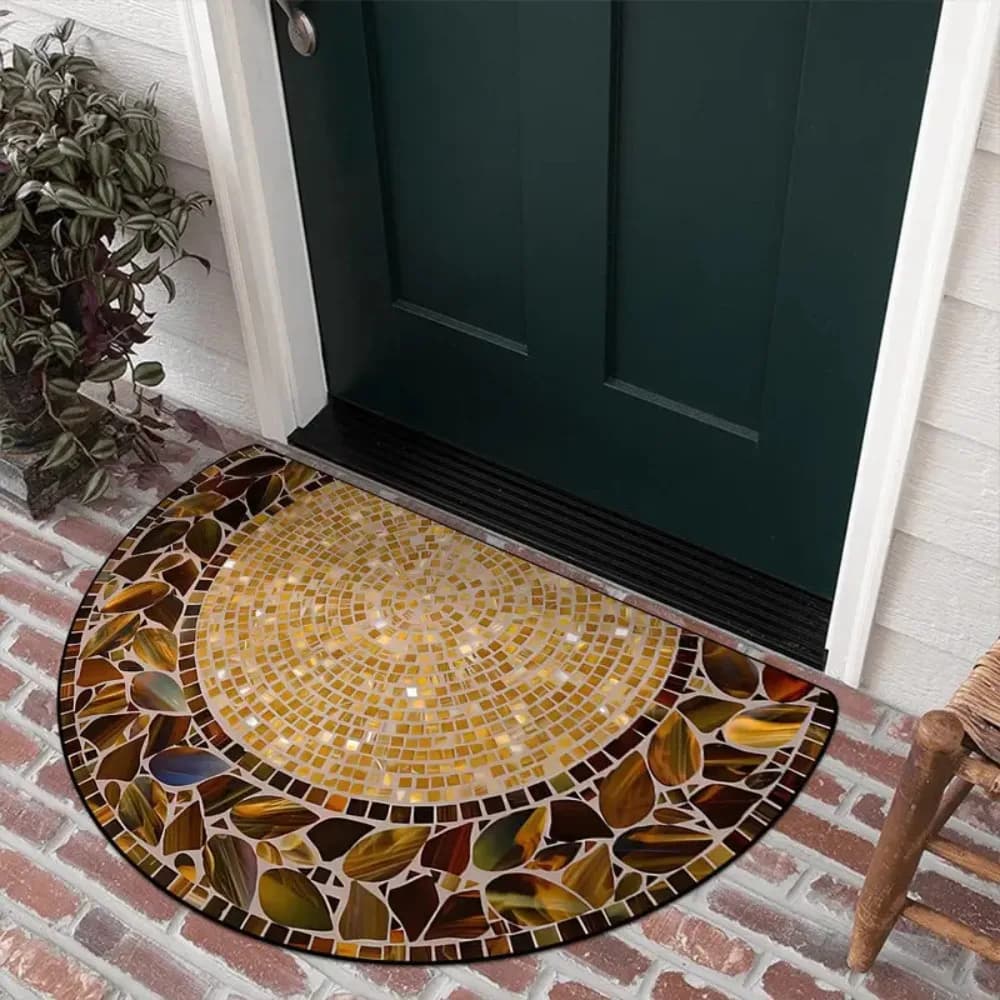 Nuovo Tappeto Semicircolare Antiscivolo Stile Etnico, Tappetino Antimacchia Facile da Pulire, Zerbino Decorativo per la Casa