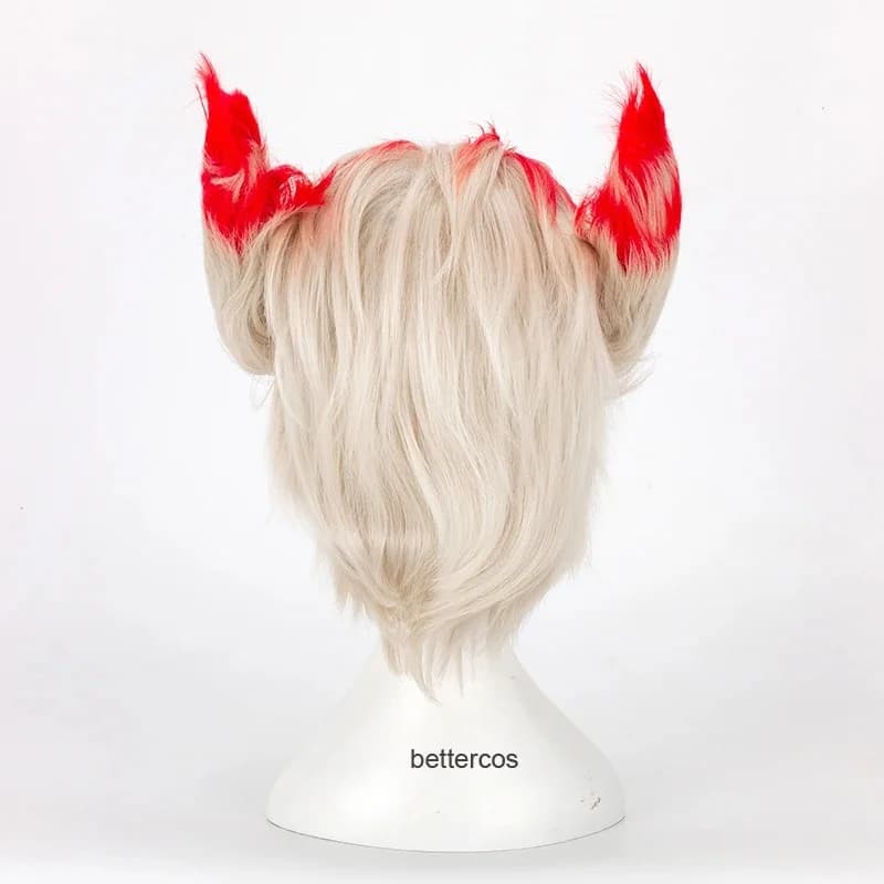 c;4\g,6'h.9/c;4\g,6'h.9/LOL Rakan Cosplay 30cm Silver Mix Red Heat Resistant Synthetic Hair + Wig Cap + Two Ears6'h\6'h\3,g'8/b'