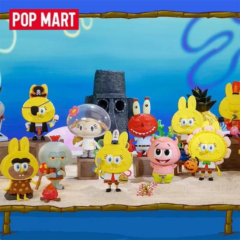 POP MART Labubu Sponge Bob Scatola cieca Scatola misteriosa Guess Bag Giocattoli Bambola Collezione di ornamenti per desktop carini Figura anime
