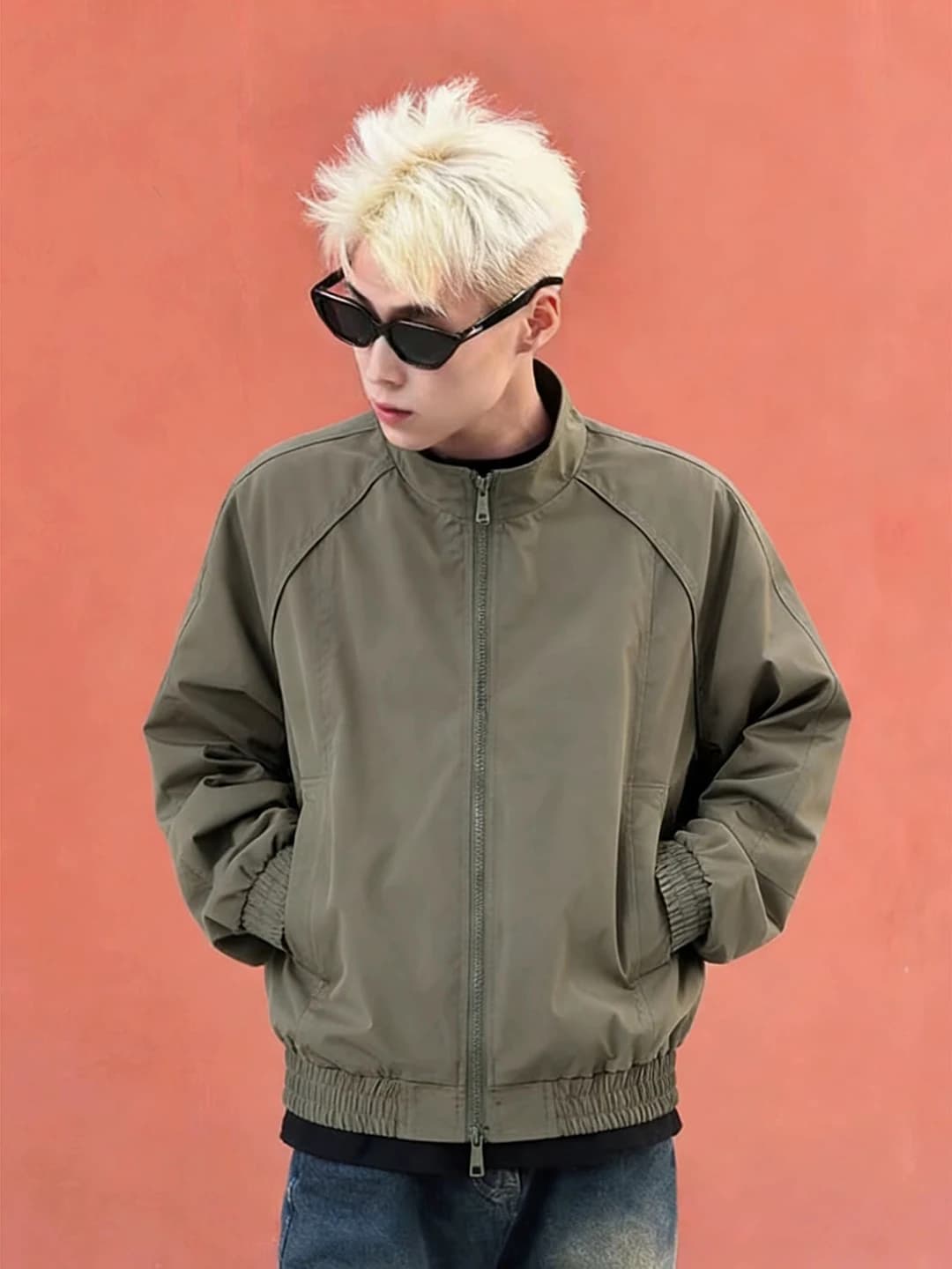 Military Green Short Workwear Jacket Men's Style Cleanfit Cool Baseball Vest American Stand Collar Flight Jacket Casual Loose...