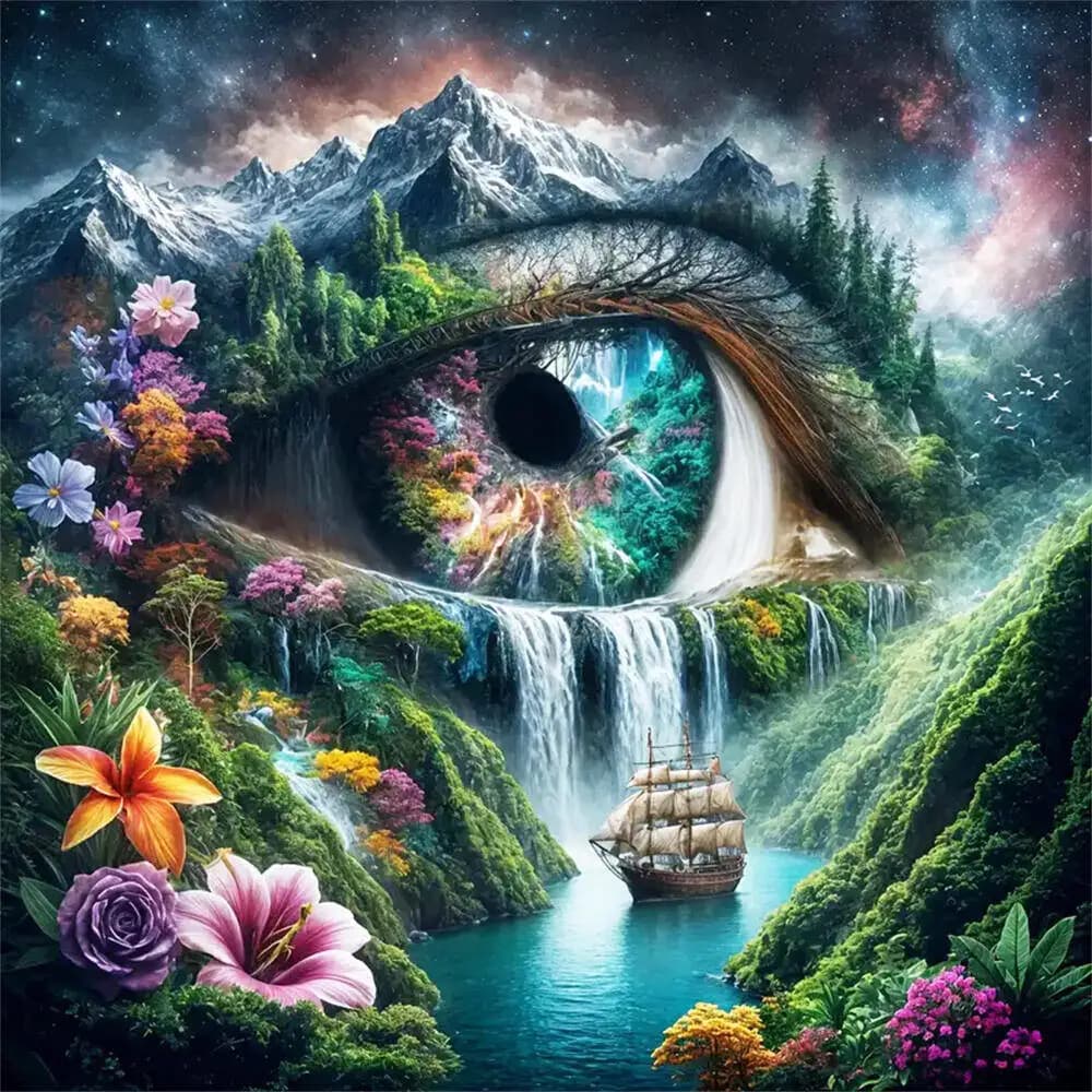 Momoart Pittura diamante fai da te Kit punto croce Occhio Fiume Diamante Mosaico Cascata Paesaggio Ricamo Nave Wall Art