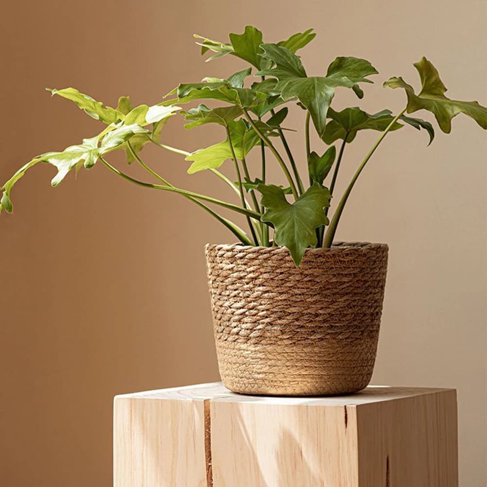 Braided straw plant vase, wicker basket, rattan vase, storage basket, hand-crafted garden plant garden plant garden plant garden plant garden plant garden plant plant garden