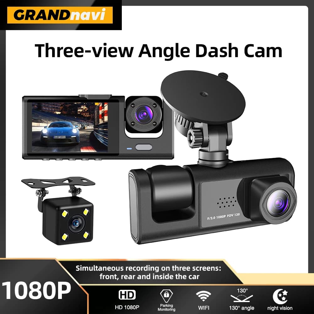 Dash Cam for Car APP WIFI Car DVR 3 channel front camera Video recorder Rear camera for vehicle Black box Car accessories