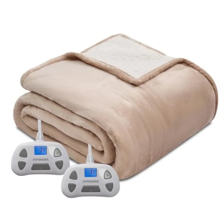Coperta Elettrica Queen Size con Doppio Controllo, in Flanella e Sherpa, 213x229 cm, Coperta Riscaldante Queen con 10 Livelli di Calore
