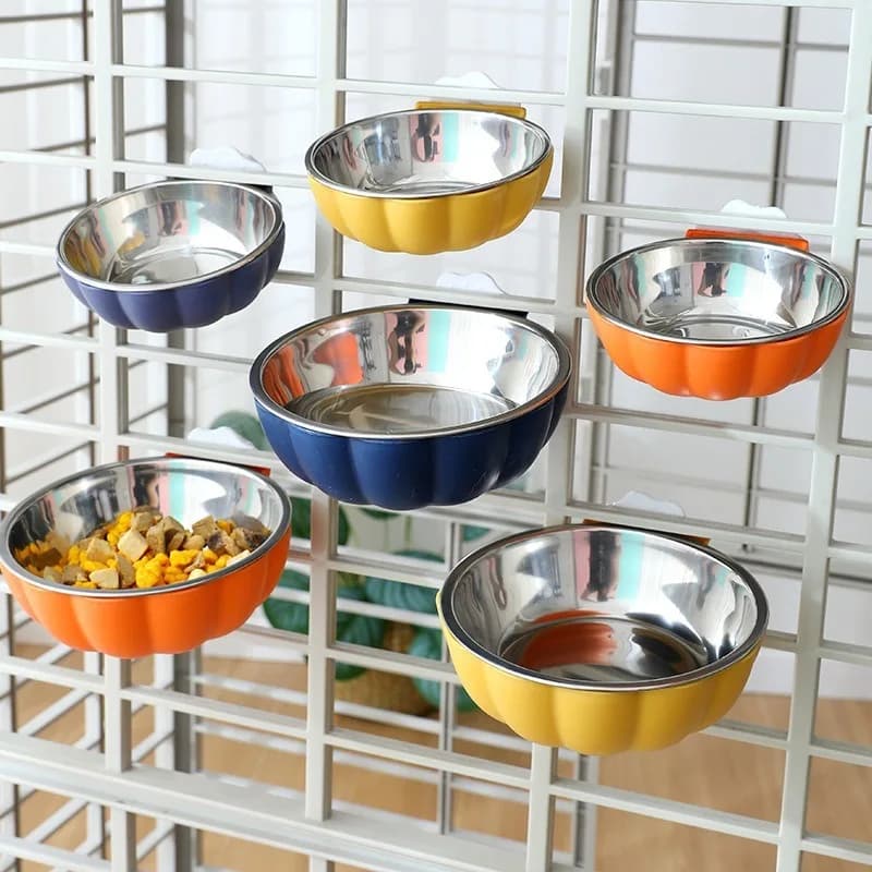 Pumpkin Shaped Small Pet Food and Water Bowl, Movable and Lifting Pet Carrier Bowl Pet Feeding Supplies