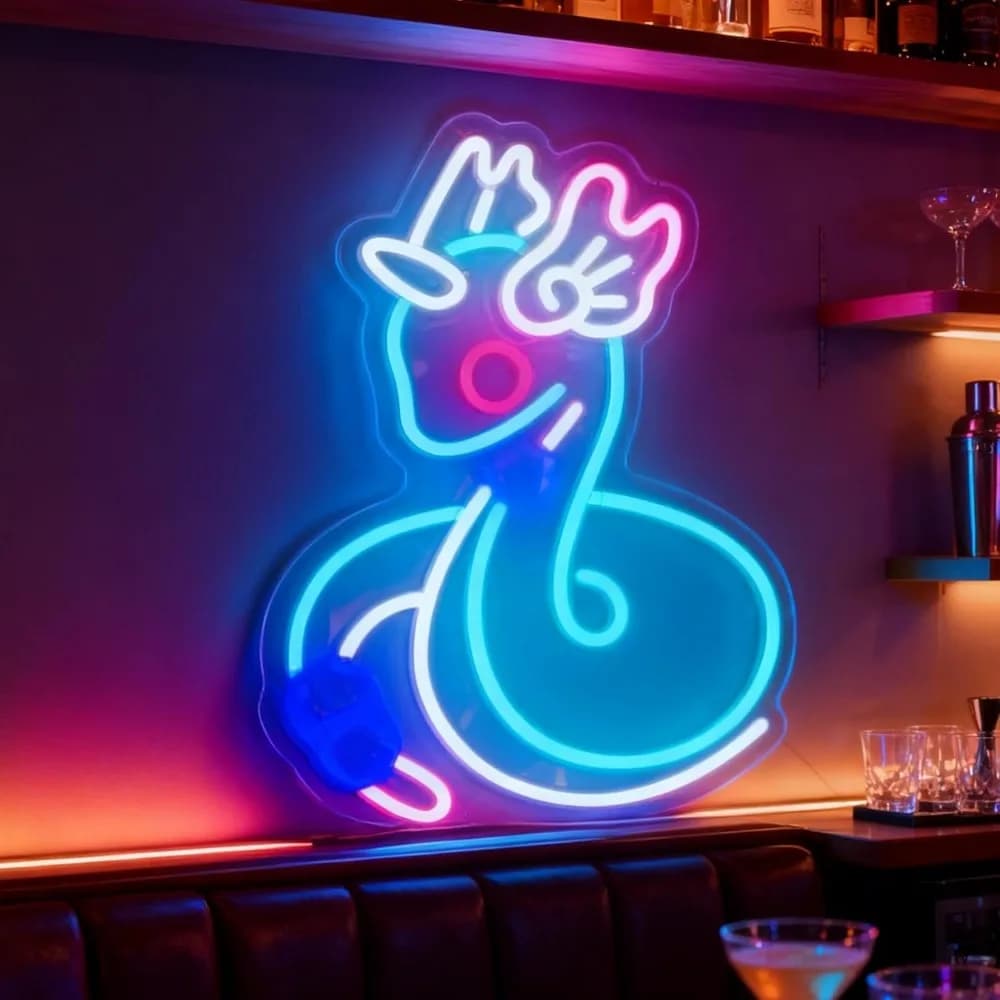 Luce al Neon LED a Forma di Animale Carino per Parete, Insegna al Neon Dimmerabile USB, Decorazione per Cameretta Bambine, Bar, Caffè, Casa, Luce Artistica Rosa e Blu
