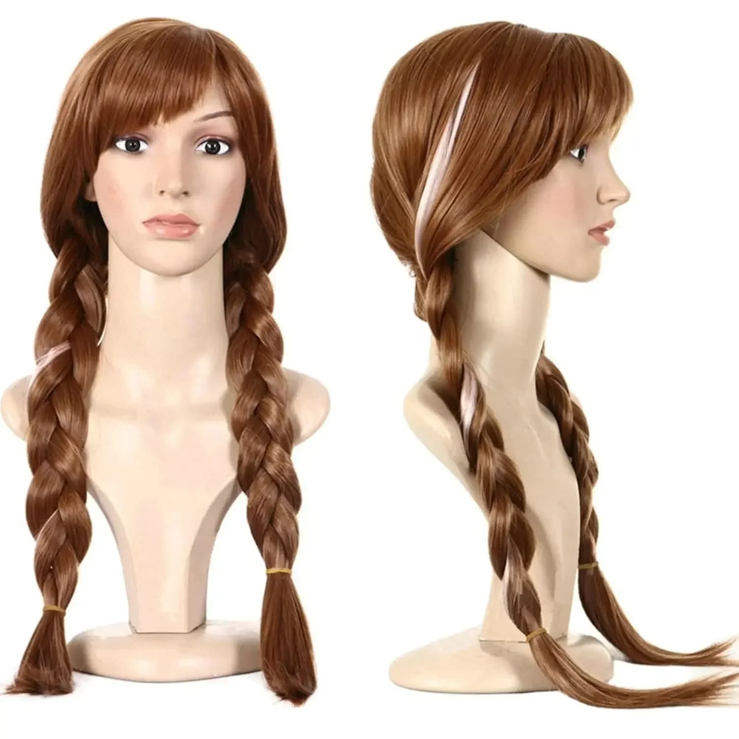 Parrucca da principessa a coda di treccia per donna Parrucca sintetica cosplay marrone intrecciata Trecce marroni Parrucche da donna Anna per parrucca da festa cosplay in costume