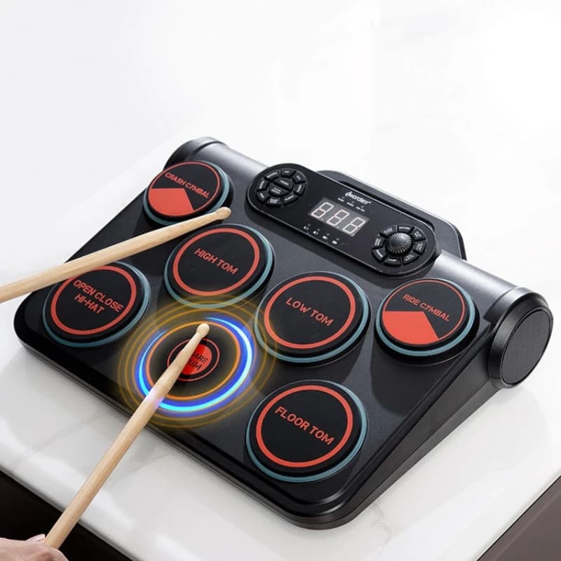 Set da batteria elettrica portatile da tavolo con ricarica, pad per batteria, supporto per telefono cellulare, traccia di accompagnamento, campo di gioco intelligente