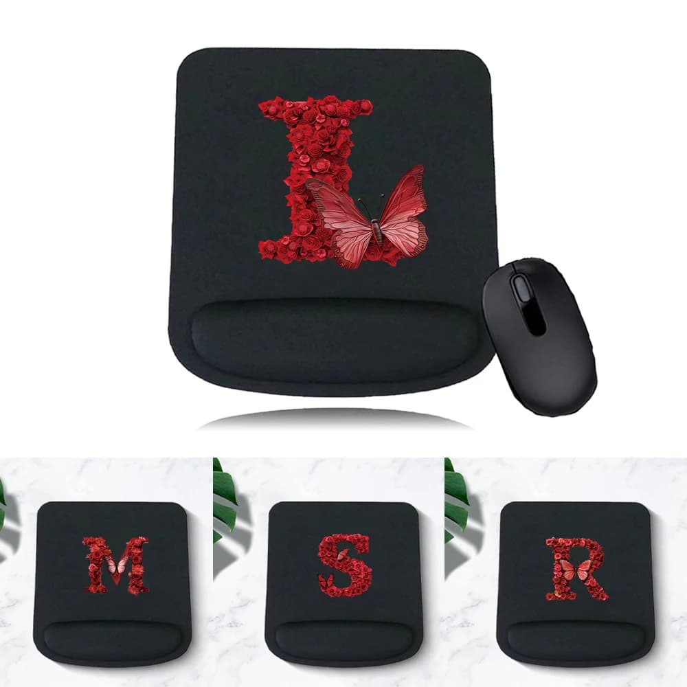 Tappetino per Mouse Nero con Poggiapolsi Ergonomico, Tappetino per Mouse con Supporto per Polso per PC, Laptop, Computer, Serie Rose Rosse