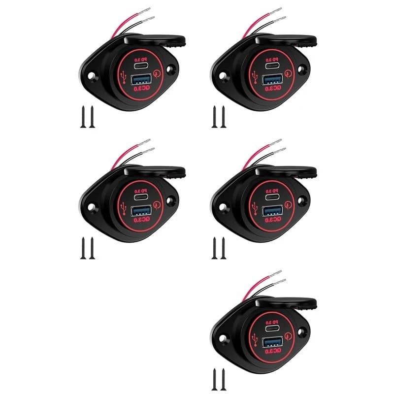 5X Modified Multifunctional Car Phone Charger Waterproof Car RV Yacht QC PD Dual QC3.0 USB Fast Charging,Red Display