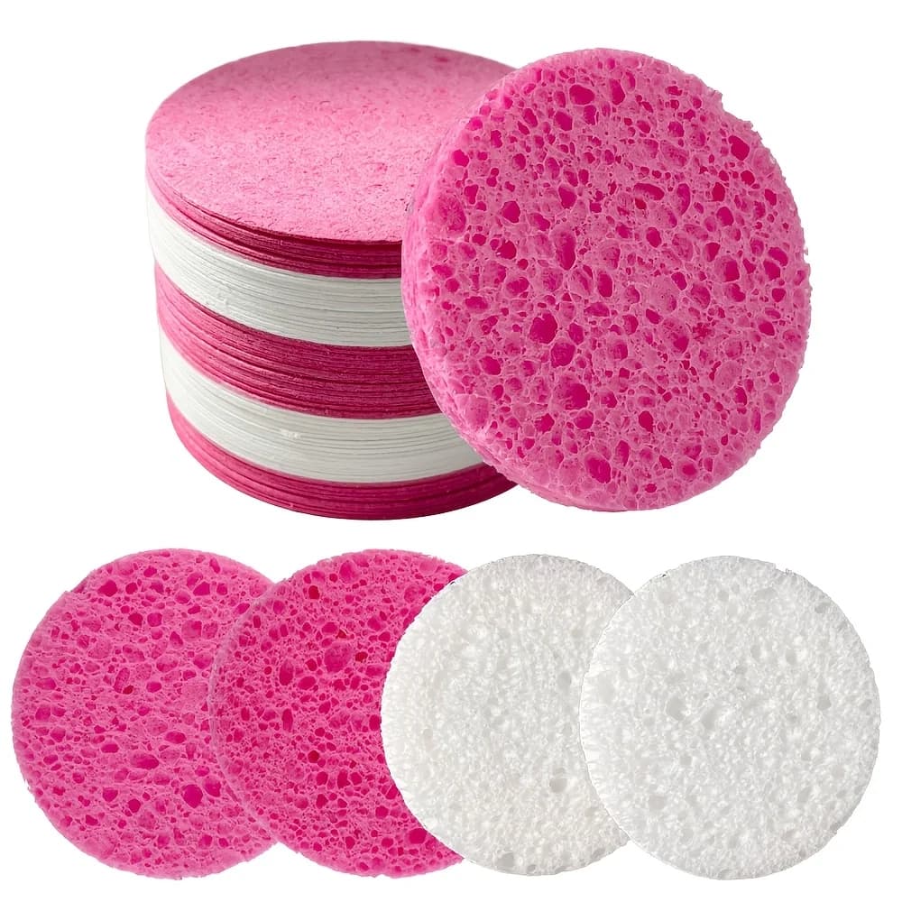 50 packs of compressed facial sponges, wooden fiber sponges, professional cosmetic sponges for spa, to wash the face, exfoliating masks, ostrich, suitable for travel and home use