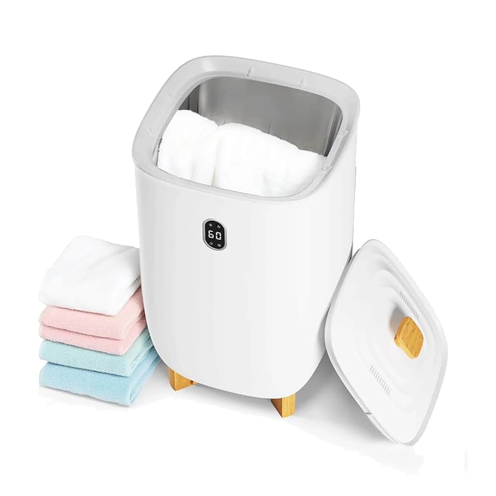 Scaldasalviette 20/35L, Asciugasalviette ad aria calda di grande capacità con riscaldamento automatico, timer e spegnimento automatico, Secchio scaldasalviette con coperchio rimovibile, Adatto per coperte e accappatoi per bagno e casa