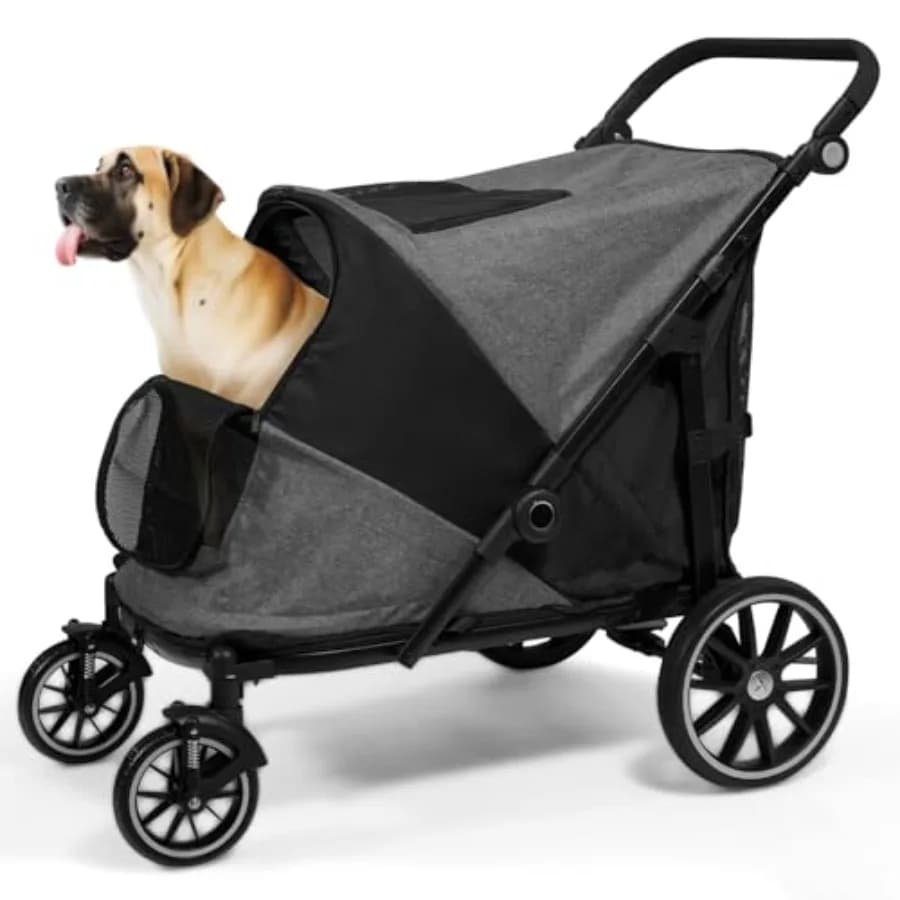 Kenyone Dog Stroller for Medium/Large Dogs, Extra Large Pet Stroller for 2 Dogs with Storage Pocket Shock Absorption, Up to 130