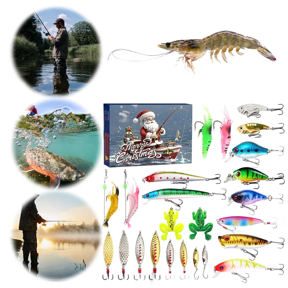 Fishing equipment Advent Calendar Crankbaits Fishing bait Gift pack 24 days Christmas countdown Calendar Fish bait for men anglers