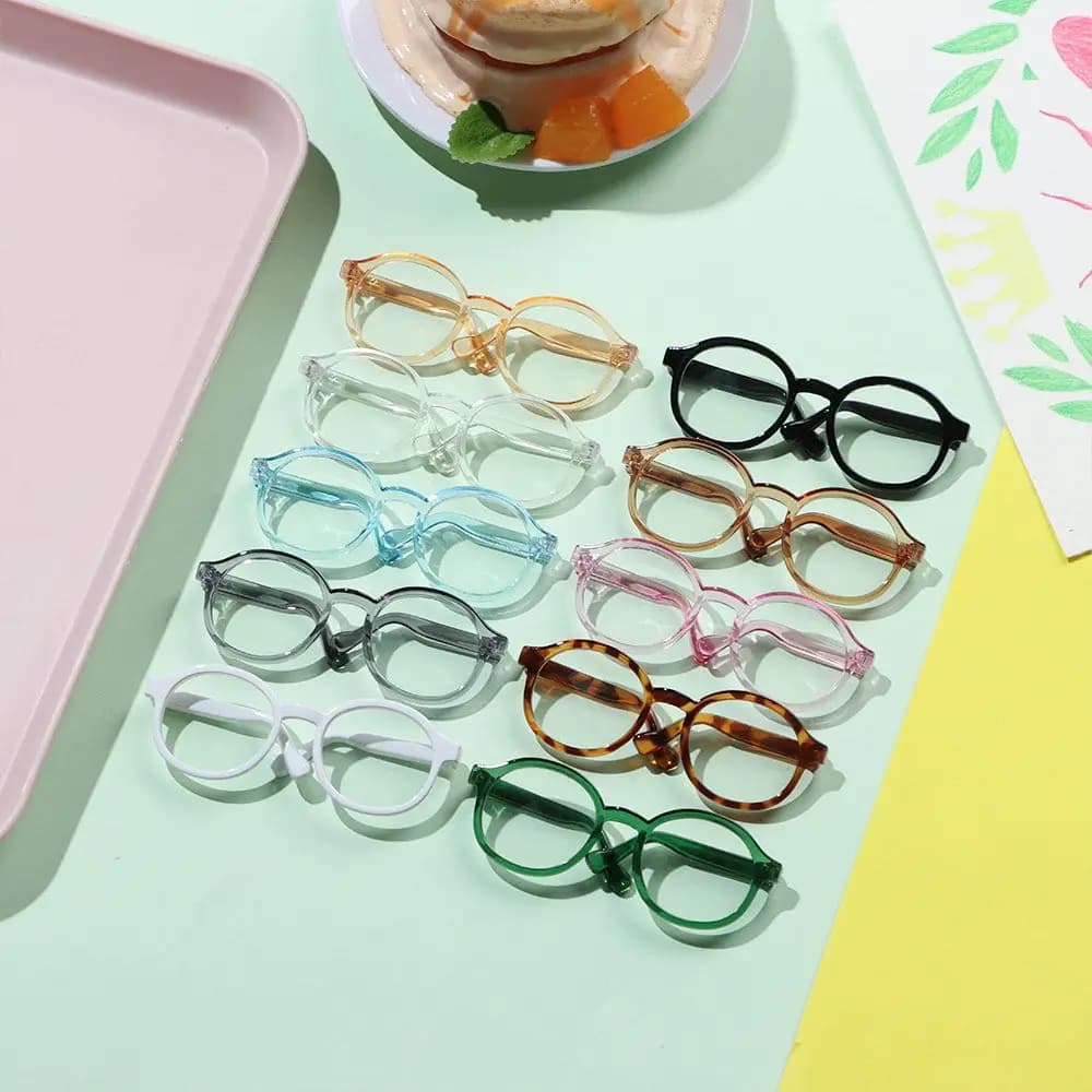 Accessori Decorativi Fai-da-Te per Bambole con Occhiali Rotondi da 9cm e Vestiti Intercambiabili