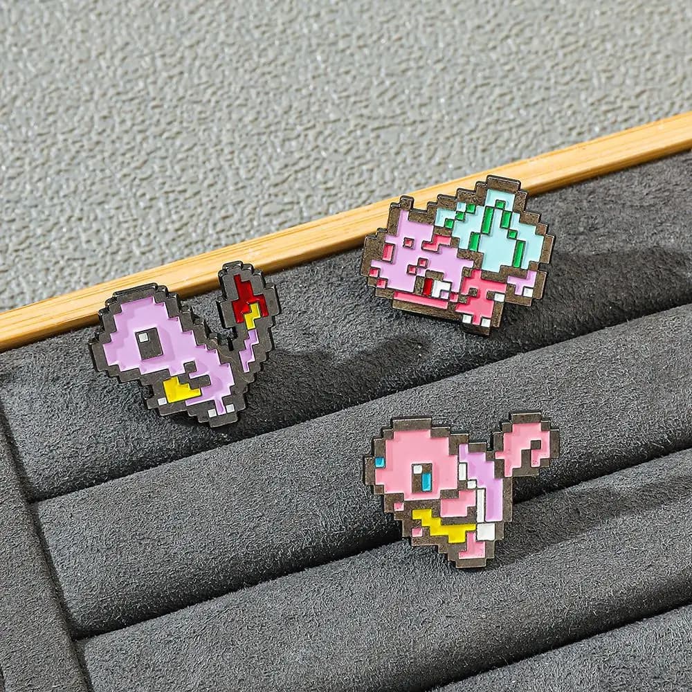 Pixel Mosaic Pokemon Metal Enamel Pin, Cute Cartoon Pocket Monsters Lapel Brooch, Anime Backpack Clothing Jewelry Fan Gift(