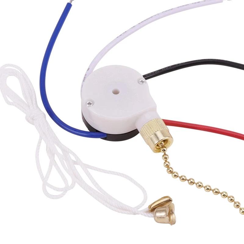 3 Speed 4 Wire Ceiling Fan Switch Kit, Switch Fan Speed Control Hinge Switch, ZE-208S Wire Switch with Cable