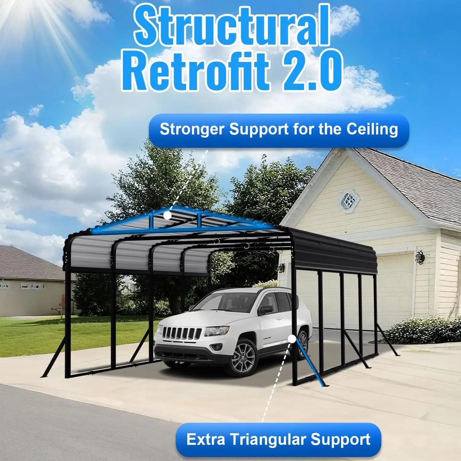 12x20 FT Heavy Duty Metal Carport Kit with Reinforced Frame And Anchors for Trucks Boats RV Tractor Customized Protection