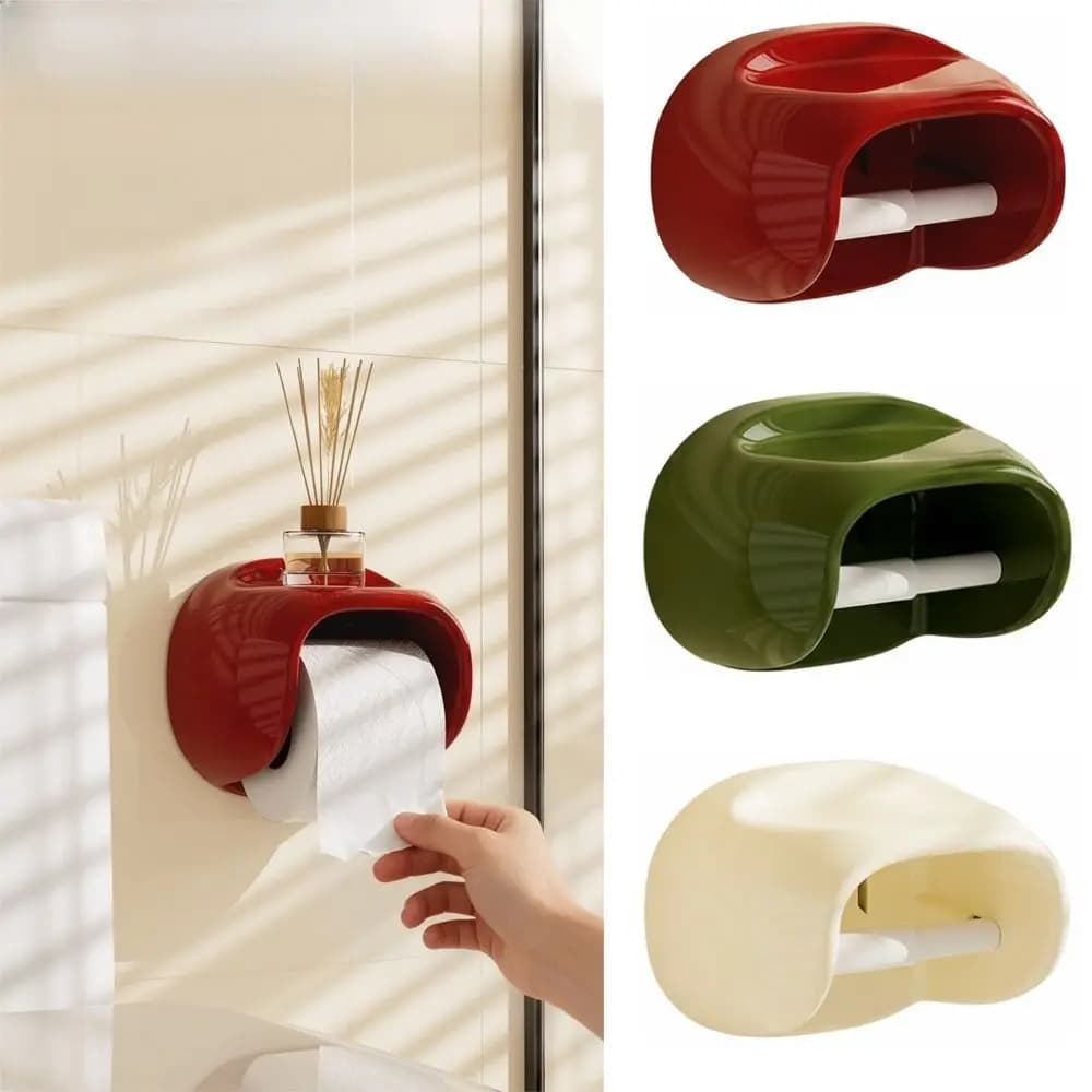 Portarotolo da Parete per Bagno Senza Foratura, Scatola Porta Carta Igienica in Plastica con Design Salvaspazio Superiore, Organizzatore Impermeabile per Toilette